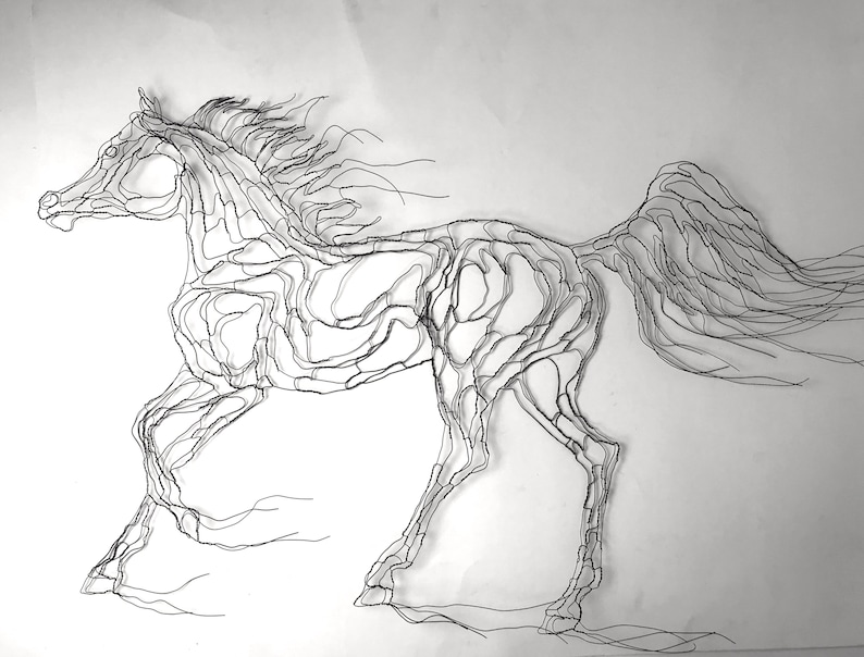 Running, Galloping Arabian Wild Horse 2D, 24 Wire Sculpture by Elizabeth Berrien image 2