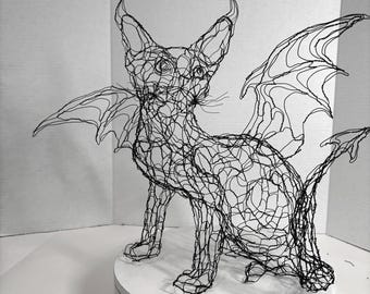Kitty Demon, Devil Cat Wire Sculpture by Elizabeth Berrien, internationally acclaimed wire sculptor