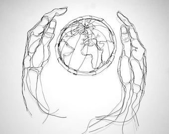 Healing The Earth, 36" 2D Wire Sculpture Wall Art by Elizabeth Berrien