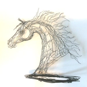 Wire Sculpture 12-in 3D Horse Head: Desk, shelf or tabletop Art by Elizabeth Berrien, internationally acclaimed wire sculptor