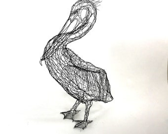 Brown Pelican, 27" 3D Wire Sculpture by Elizabeth Berrien