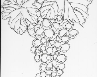 Zinfandel or Cabernet Wine Grape Cluster, 2D Wire Wall Art by Elizabeth Berrien