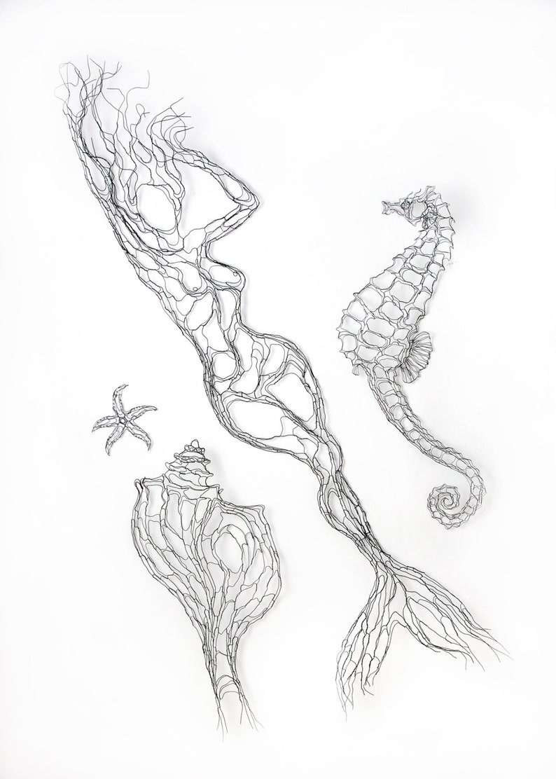 Wire Wall Art 7ft Mermaid di Elizabeth Berrien, scultrice di filo di fama internazionale immagine 2