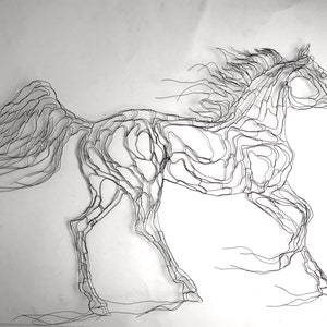 Running, Galloping Arabian Wild Horse 2D, 24&quot; Wire Sculpture by Elizabeth Berrien