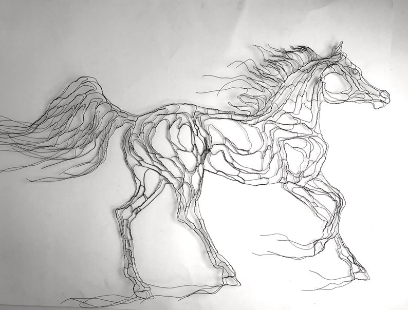 Running, Galloping Arabian Wild Horse 2D, 24 Wire Sculpture by Elizabeth Berrien image 1