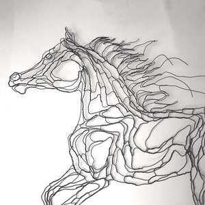 Running, Galloping Arabian Wild Horse 2D, 24 Wire Sculpture by Elizabeth Berrien image 3