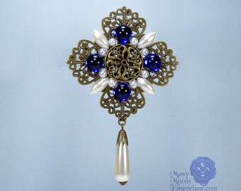 Lorraine, jewel pin, blue brooch, Tudor brooch, blue pin, Victorian brooch, Renaissance cosplay, Louis XIV costume, Medieval cross, RTS