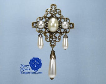 Pearl Brooch: Antique Bronze Tudor Renaissance Pin, RTS Beatrice