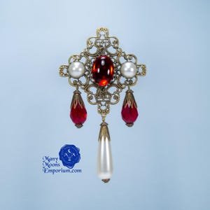 Ruby Red Brooch Pin: Renaissance Tudor Elizabethan Bodice Jewelry; RTS Beatrice