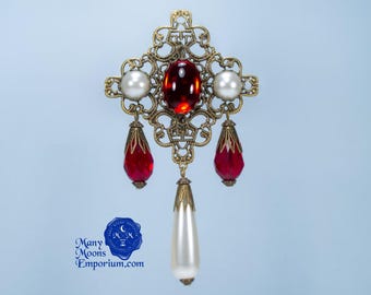 Ruby Red Brooch Pin: Renaissance Tudor Elizabethan Bodice Jewelry; RTS Beatrice