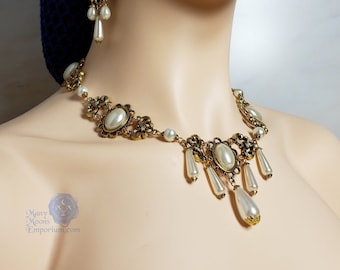 Antique gold & pearl Renaissance collar, Tudor jewelry, Elizabethan necklace, Baroque era, Victorian, Gothic, MTO Xanthe