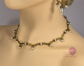 Lady Blythe antique gold drop pearl Renaissance Necklace, Renaissance Jewelry, Victorian necklace, Victorian jewelry, Tudors necklace, MTO