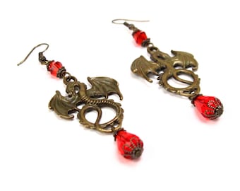 Pendragon, Red dragon earrings, Gameof Thrones, House of the Dragon, Team Red, Medieval jewelry, Renaissance, dracarys,dragon lover gift,RTS