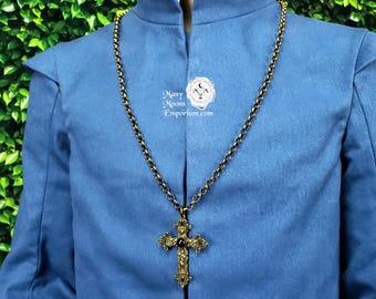 Large cross necklace, bronze and black, choose colors, costume accessories, Elizabethan men, Medieval, Renaissance, Tudor, MTO Carrington