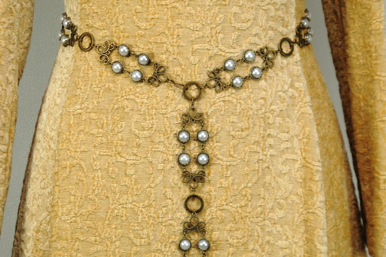 Pearl Belt, Renaissance Girdle, Elizabethan Costume, Bronze Belt
