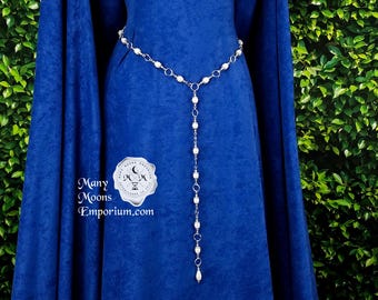 Renaissance girdle, pearl belt, antique silver, cosplay, metal belt, Renaissance faire, Tudor, Medieval, historical reenactment, MTO Shree