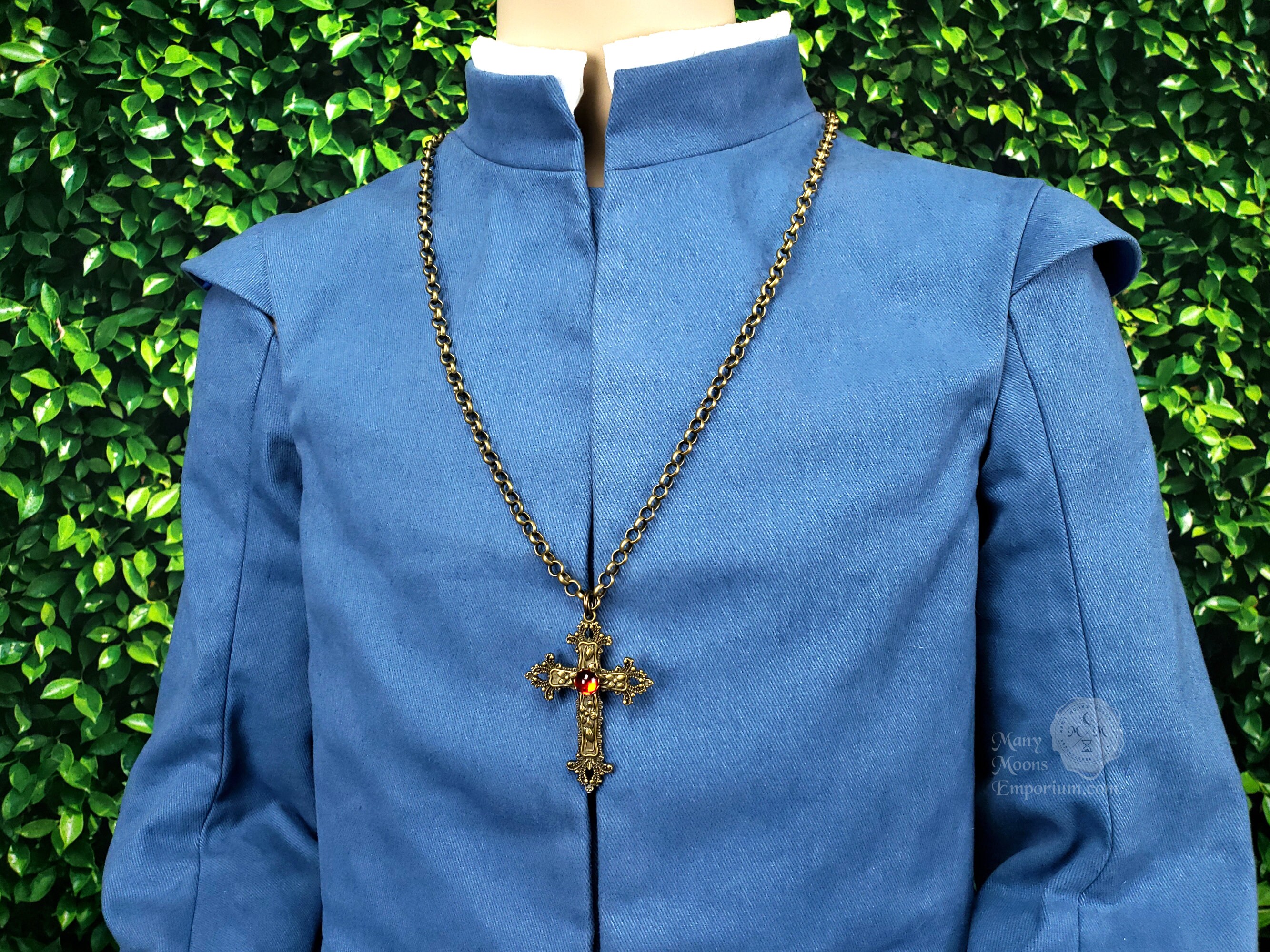 Large Cross Chain Necklace Sapphire Blue Gold Silver Etsy