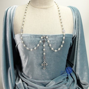 Paris Silver Rosary Necklace, Cross Necklace, Pearl Rosary