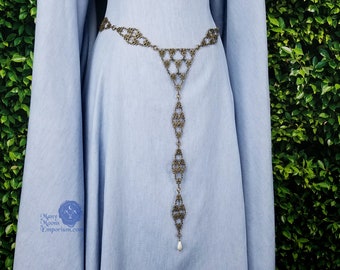 Renaissance Girdle, Pearl Belt, Antique Bronze, Brass Chain  display picture 3