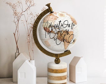 Calligraphy Wedding Globe Decor, Globe Lettering Home Decor, Wedding Guest Book, Globe Guest Book, Neutral Globe Decor