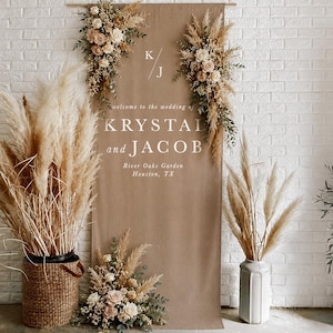 ANPASSAD Neutral Brun Banderoll Bröllopsskylt i Tyg, Bröllopsbakgrund, Sittplatskarta, Välkomstskylt, Babyshower