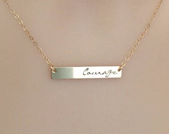 Courage Necklace, Motivational Necklace, Bar Necklace in Silver, Gold and Rose Gold, Strength Necklace, Graduation Gift, Gift for Sister