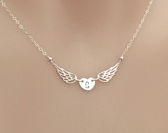 Gepersonaliseerde baby verlies ketting, miskraam ketting, Angel Wings ketting, beschermengel, moeder van een engel ketting, mama ketting