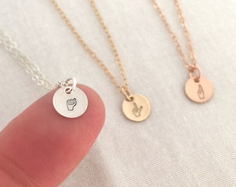 Tiny Initial Sign Language Necklace, ASL Jewelry, Letter Necklace, Hand Gesture, American Sign Language, Hand Symbol, Friends Gift, Sister