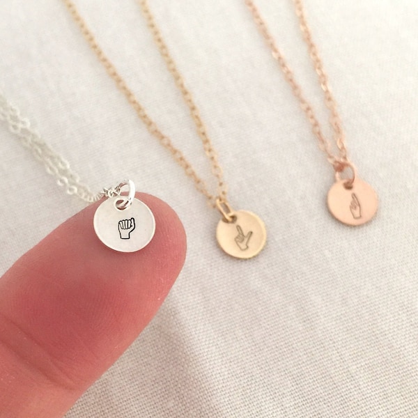 Tiny Initial Sign Language Necklace, ASL Jewelry, Letter Necklace, Hand Gesture, American Sign Language, Hand Symbol, Friends Gift, Sister