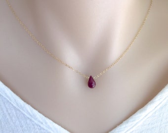 Genuine Ruby Necklace, July Birthstone, Choker Necklace, Gemstone Necklace, Gold Filled, Sterling Silver, Rose Gold, Everyday Necklace