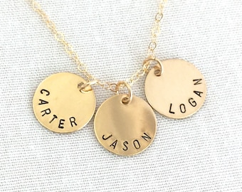 Personalized Name Disc Necklace, Sisters Gift, Gold Disc, Best friend Gift, Coin Necklace, Bridesmaid Gift, Mother Necklace, Children Name