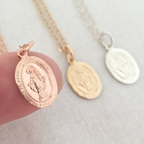 Rose Gold Virgin Mary Necklace Catholic 