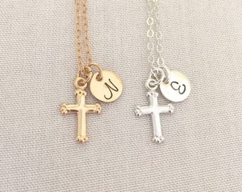 Hand Stamped Cross Necklace, Baby Christening Necklace, Personalized Baptism Necklace, First Communion Gift, Baby Boy Necklace, Simple Cross