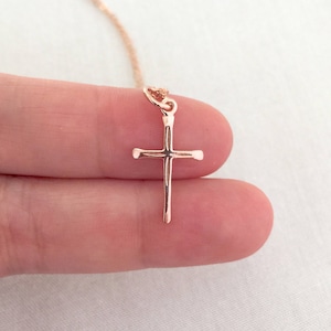 Simple Rose Gold Cross Necklace, Baptism Necklace, First Communion Jewelry, Baptism Gift, Christening Gift, Godmother Necklace, StampedEve