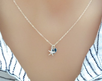 Collar de estrella de mar de plata esterlina, Estrella de mar de oro, Boda en la playa, Joyería náutica, Regalo de dama de honor, Collar de playa, Joyas de estrella de mar,