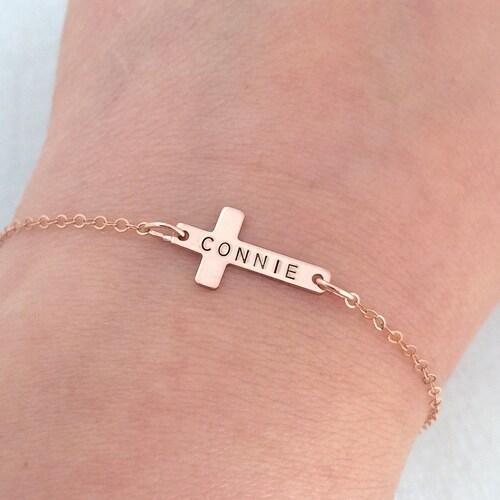 Personalised Dainty Cross Bracelet Baby Baptism Jewelry Etsy