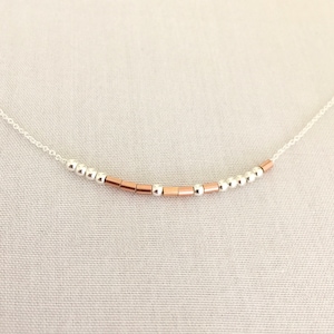 Sterling Silver and Rose Gold Morse Code Necklace, Gift for Mom, Bridesmaid Gift, Sister Necklace, Grandma Necklace, Name Jewellery, BFF