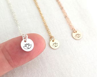 Tiny Lotus Necklace, Yoga Jewelry, Namaste Necklace, Sterling Silver, Gold Lotus, Layering Necklace, Dainty Necklace, Simple Necklace