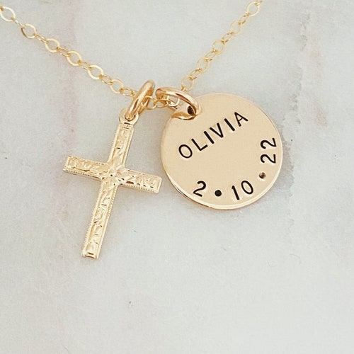 Gold Baby Cross Necklace Baby Girl First Communion Gift Etsy