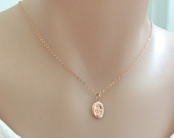 Rose Gold Virgin Mary Necklace, Catholic Jewelry, Religious Gift, First Communion Gift, Baptism Jewelry, Christening Gift, Baby Necklace