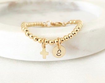 Personalized Baby Baptism Bracelet, Confirmation Gift, First Communion, Cross Bracelet, Dainty Cross, Christening Bracelet, Baby Boy or Girl