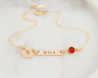 Personalised Sweet 16 Bracelet for Her, Birthday Gift, Little Sister Gift, Gift for Daughter, Granddaughters Gift, Name Jewelry, Birthstone