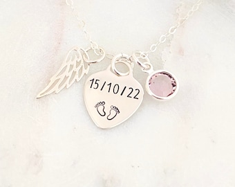 Personalised Baby Feet Necklace, Memorial Jewelry, Angel Wing, Baby Loss Gift, Sympathy Gift, Mother of an Angel, Loss of Infant