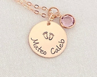 Rose Gold New Mum Necklace, Mother Necklace, Mom Jewelry, Mother's Day Gift, Baby Shower Gift, Baby Feet Necklace, Memorial Necklace