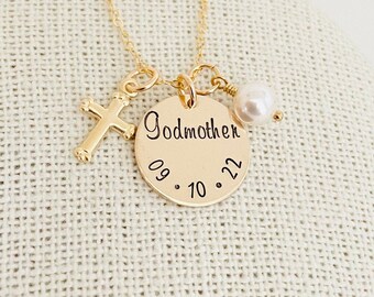 Personalized Godmother Necklace, Gift from Goddaughter, Baptism Jewelry, Cross Necklace, Christening Gift, Gift for Godson, Godchild gift