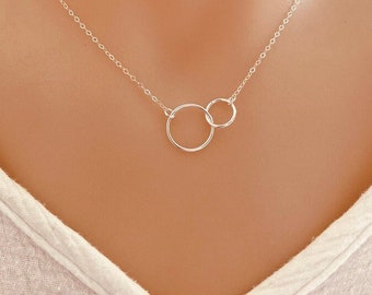 Double Circles Necklace, Infinity Jewelry for Mum, Mother&#39;s Day Gift, Sisters Necklace, Big Sis, Little Sis, Bestfriends Gift, Gift for BFF