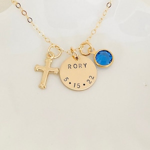 Custom Baptism Necklace, First Communion Gift, Baby Christening Jewelry, Godchild Gift, Gift from Godmother, Baby Boy Cross Jewelry