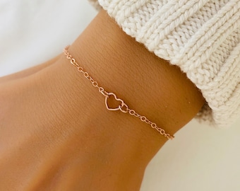 Tiny Rose Gold Heart Bracelet, Little Girl Bracelet, Bridesmaid Jewelry, Gift for Her, Valentine's Gift, Sister Jewelry, Baby Bracelet