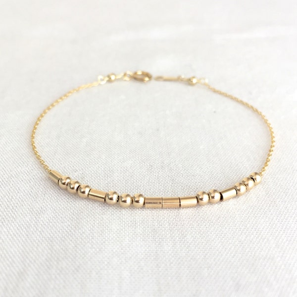 Morse Code Bracelet, Mother's Day, Friends Bracelet, Bridesmaid Gift, Sisters Gift, Delicate Chain, Sterling Silver, 14K Gold Filled