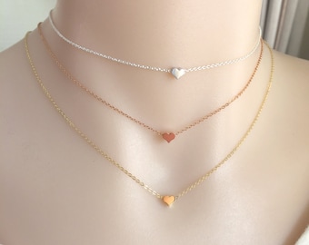 Choker Tiny Heart Necklace, Rose Gold Heart, Gold Heart, Silver Heart, Dainty Necklace, Collar Necklace, Sister Necklace, Best Friend Gift